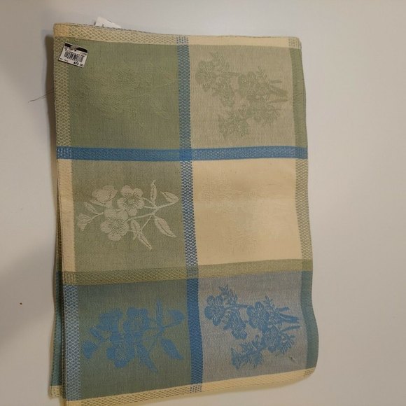 Cream Blue Green canvas floral Reversible Rectangle 19.5x13.5 Placemats Set of 4 - Picture 3 of 10